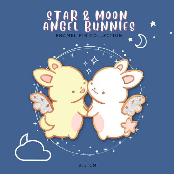 Star and Moon Angel Bunnies Enamel Pin