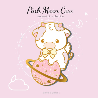 Pink Moon Cow Enamel Pin