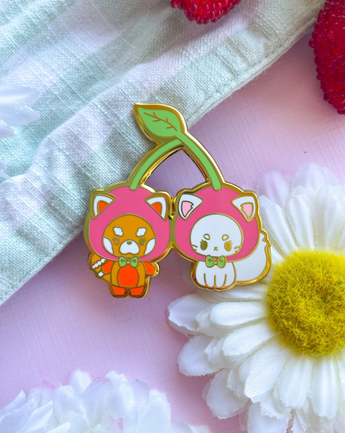 Cherry Red Panda and Kitty Enamel Pin (Copy)